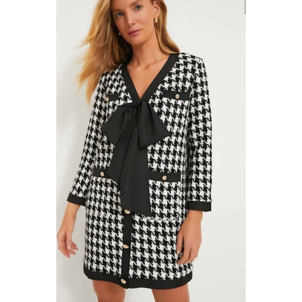 TUCKERNUCK Pomander Place Houndstooth Coco Tweed Bow Dress  Size XXL